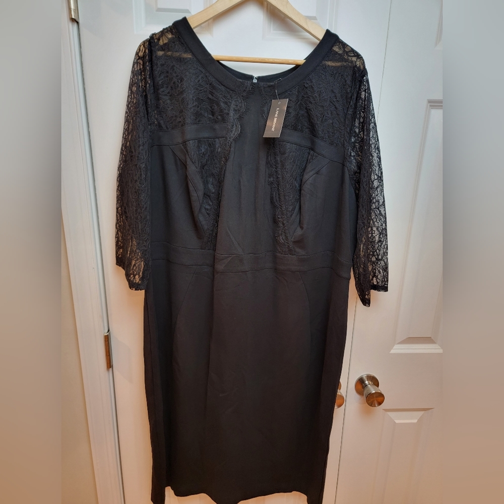 Lane Bryant Black Lace Sleeve Bodycon Midi Dress Size 24 NWT